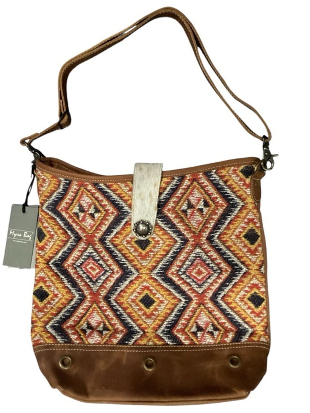 Myra Bag Leather Hide Woven Canvas Shoulder Bag Orange Embers Upcycled